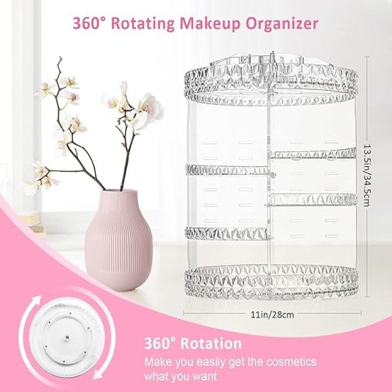360° Rotating Makeup Organizer | Clear Acrylic Rotating Cosmetic Organizer | Multi-Tier Vanity Makeup Storage & Display Stand