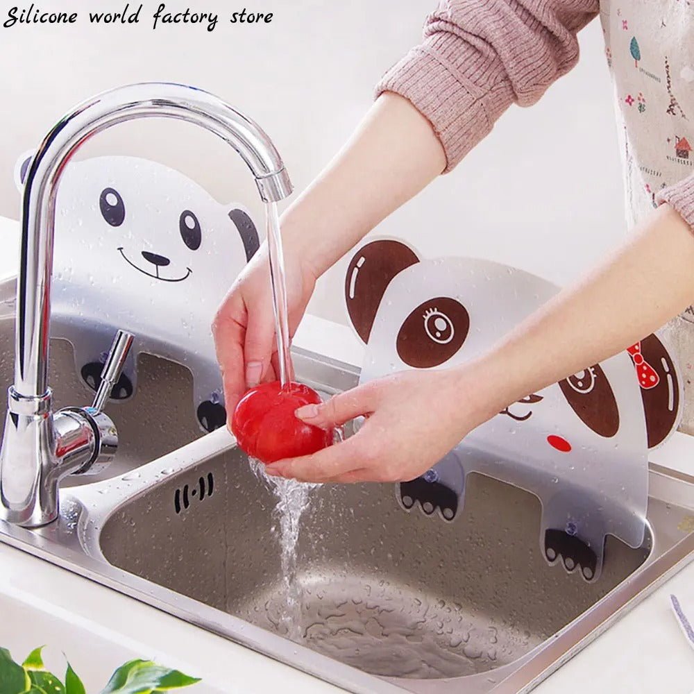 Cute Panda Sink Splash Guard | Faucet Water Blocking Board for Kitchen Sink | Sink Splash Proof Protector with Suction Cups | Water Splash Shield for Basin & Countertop