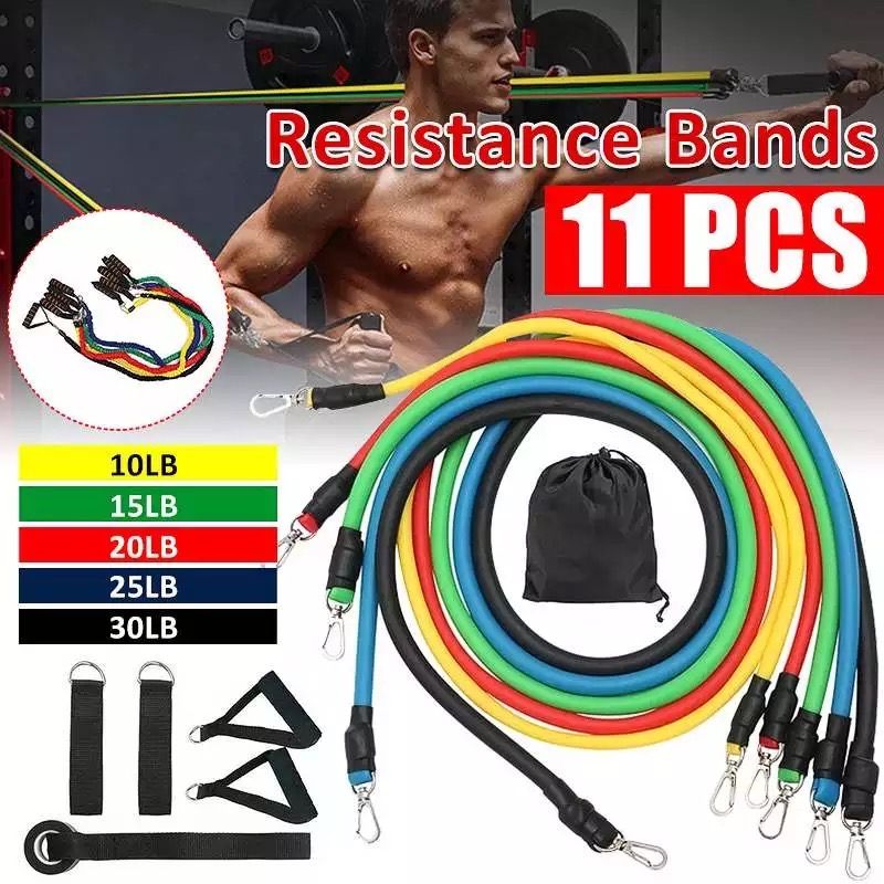 11 PCS Resistance Band Set – Power Exercise Fitness Bands with Elastic Tubes, Handles, Door Anchor & Ankle Straps | Home Gym Workout & Stretch Bands for Men and Women
