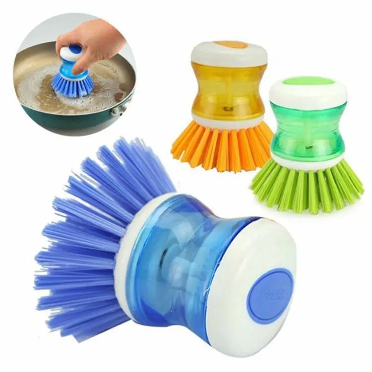 Liquid Soap Dispensing Dishwashing Brush | Self-Dispensing Kitchen Scrub Brush | Pot & Pan Cleaning Brush with Durable Bristles for Sink and Utensils