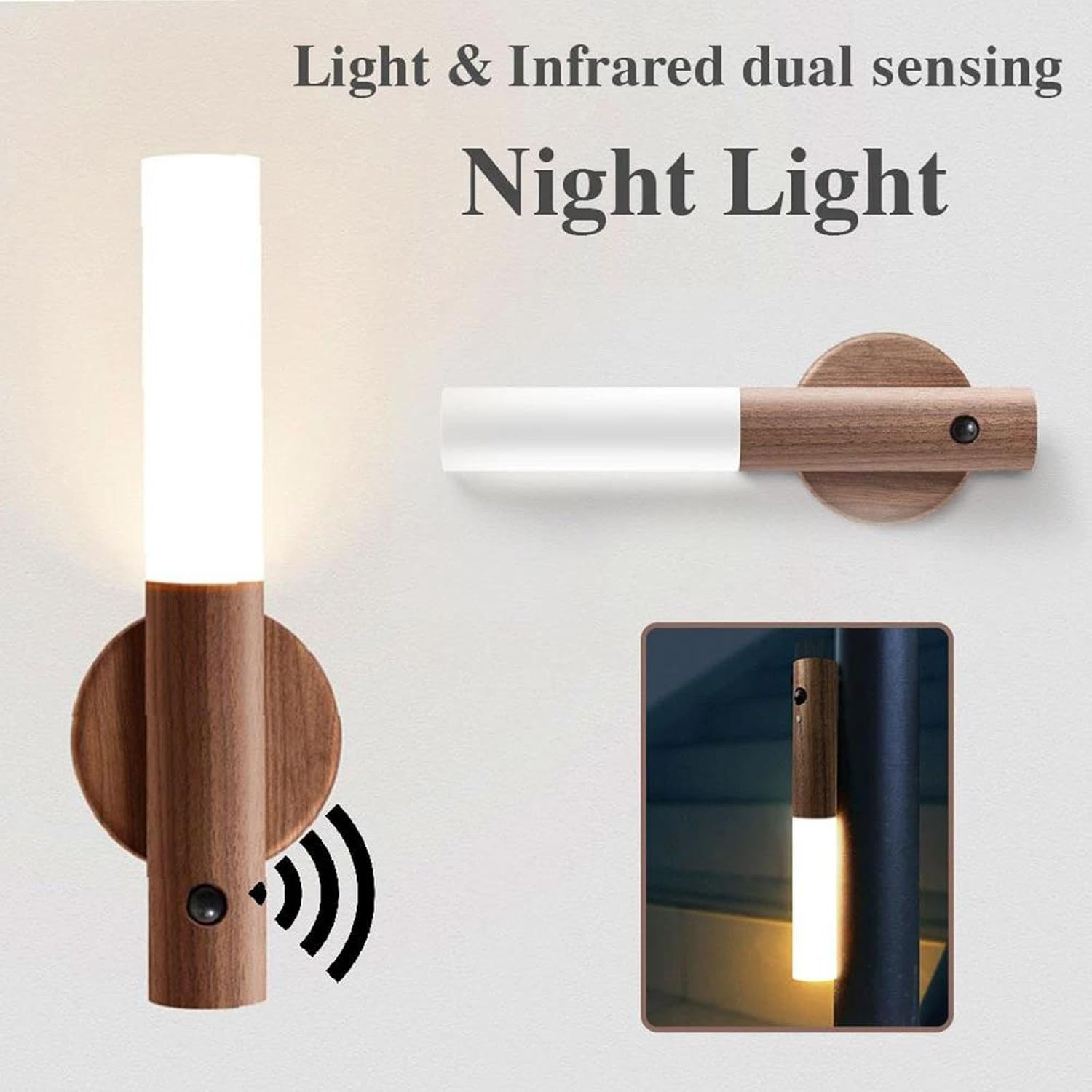 LED USB Wireless Night Light | Motion Sensor Warm Light Stick Lamp | Rechargeable Magnetic Wall & Cabinet Lamp | Portable Night Lamp for Home, Corridor & Wardrobe – 1 Piece