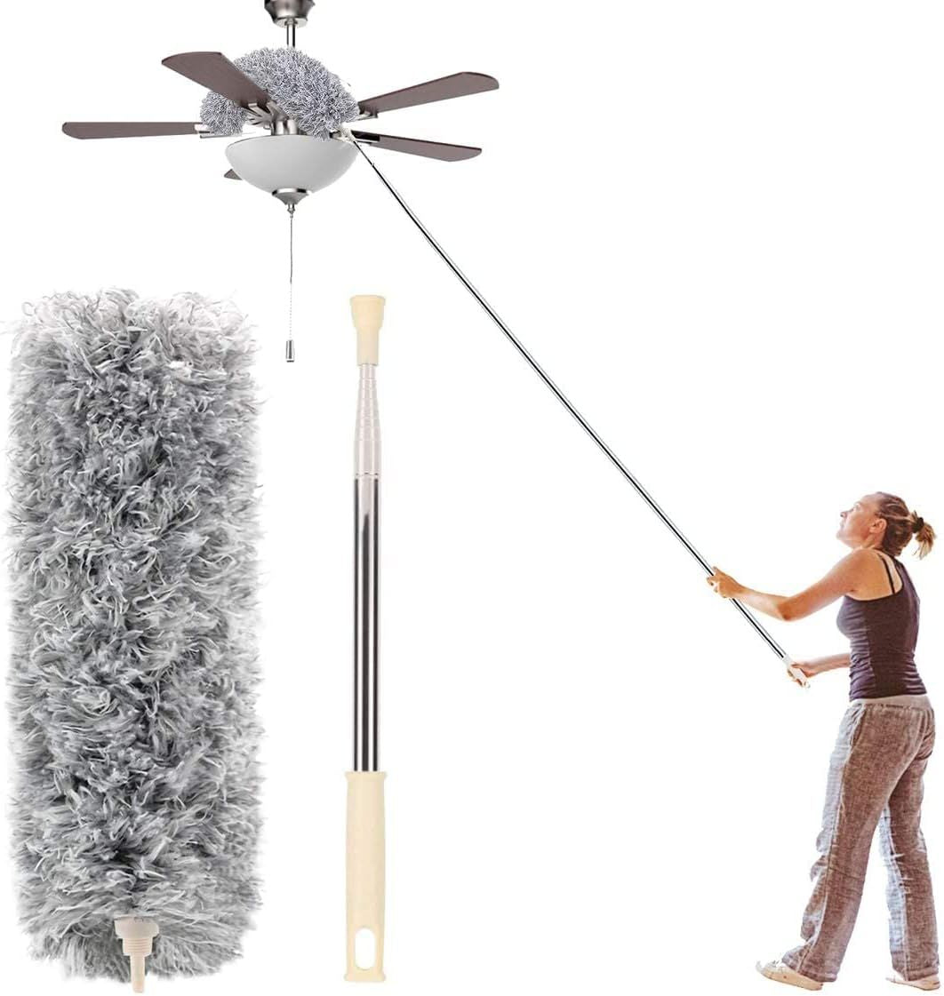 Microfiber Extendable Ceiling Fan Duster – Long Handle Telescopic Duster with Bendable Head | High Ceiling Cleaning Brush for Fans, Cobwebs, Furniture & Home Use