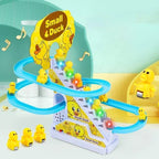 Electric Duck Climbing Track Toy | Stair Climbing Musical Duck Set with Flashing Lights & Slide | Fun Roller Coaster Race Track Toy for Toddlers & Kids