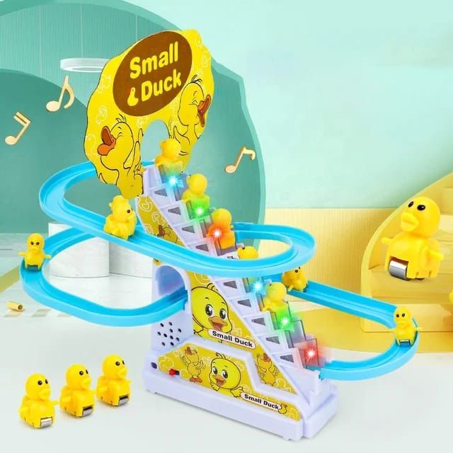 Electric Duck Climbing Track Toy | Stair Climbing Musical Duck Set with Flashing Lights & Slide | Fun Roller Coaster Race Track Toy for Toddlers & Kids
