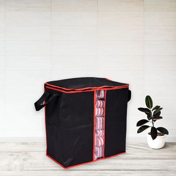 Waterproof Foldable Oxford Cloth Storage Bag | Large Capacity Quilt & Blanket Organizer | Clothes, Pillow & Bedding Storage Container with Zipper & Window | Under Bed Wardrobe Storage Solution (Black)