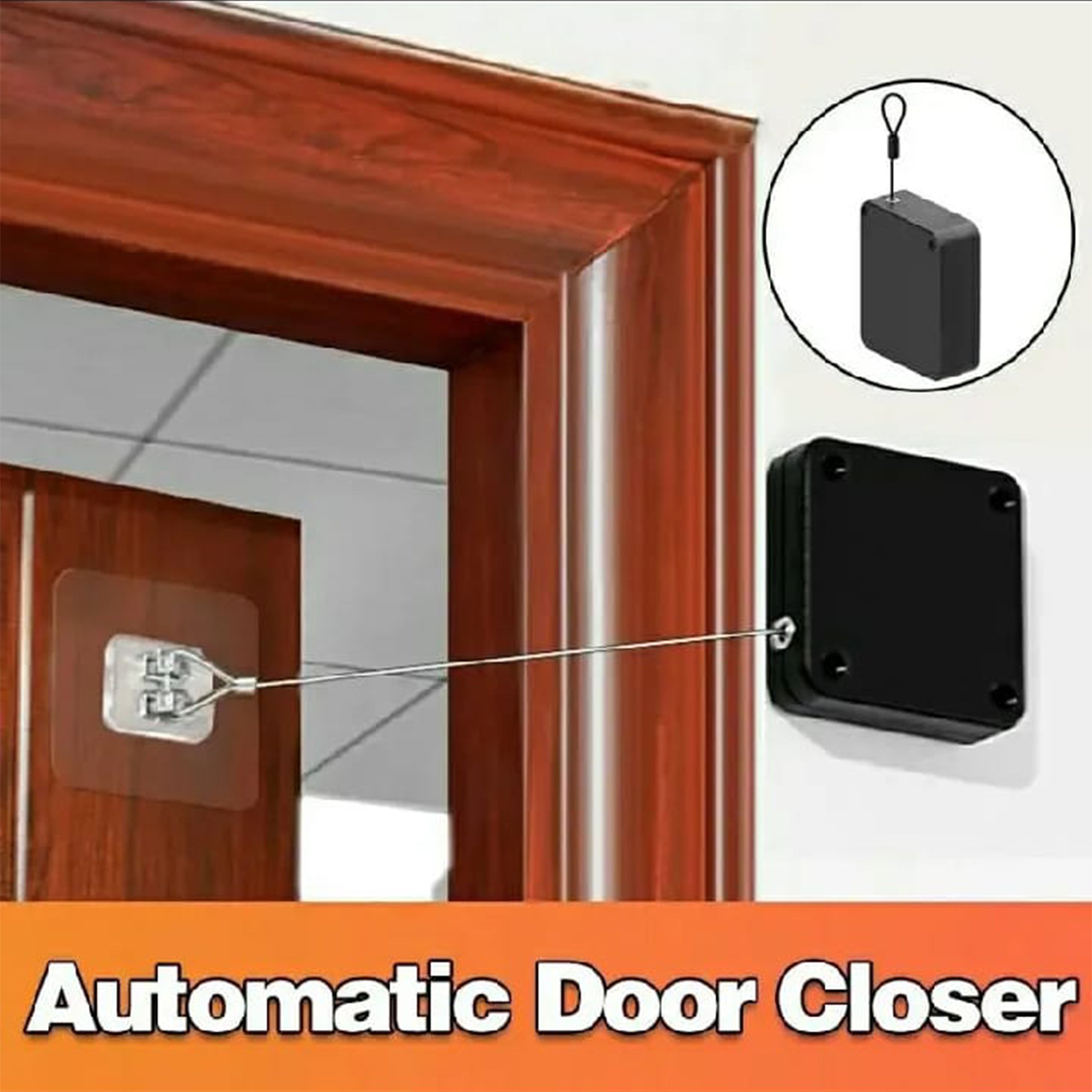 Self-Adhesive Automatic Door Closer | Punch-Free Spring Door Closing Device with 1.2m Steel Wire | 1000g Pull Strong Spring Closer for Home, Office, Wooden & Glass Doors | Easy Installation No Drilling