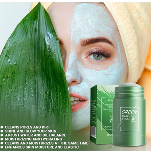 Green Tea Mask Stick 40g | Deep Cleansing Clay Mask Stick for Pores & Oil Control | Purifying Green Tea Face Mask Stick for Daily Skincare