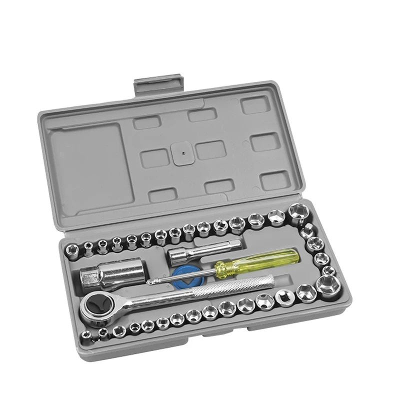 40-Piece Socket Wrench Tool Kit | Combination Ratchet & Screwdriver Bit Set | Portable Hand Tool Set for Car, Bike, and Home Repair | Universal DIY Mechanic Tool Kit with Carry Case