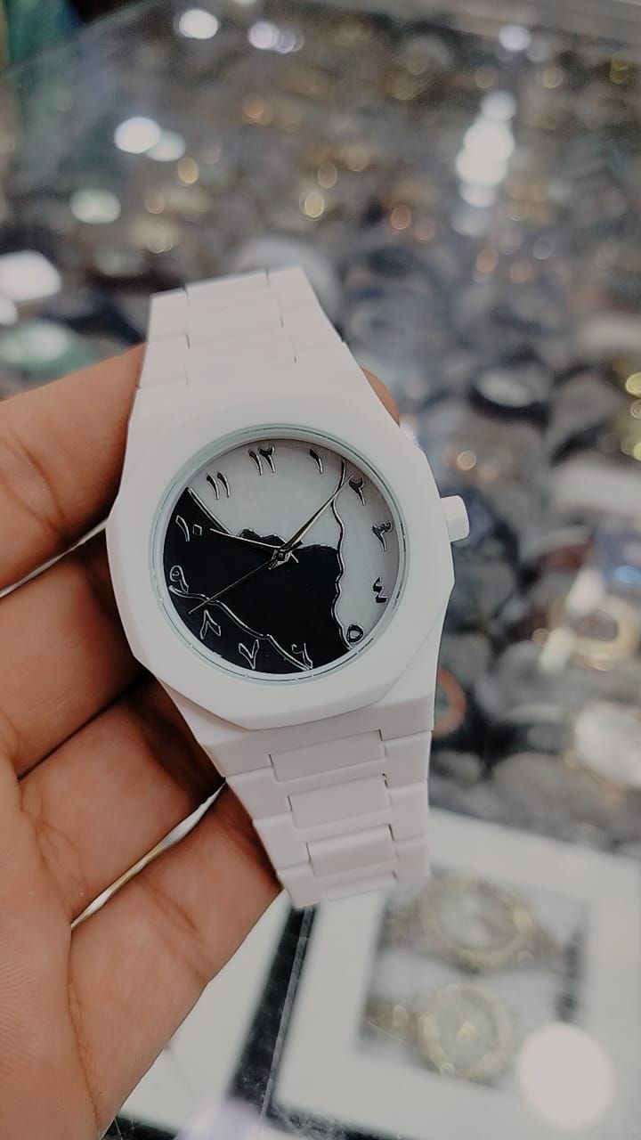 Black Arabic Aura Watch – Stylish Unisex Analog Wrist Watch with Marble Design Dial | Modern Quartz Timepiece for Men & Women | Trendy Fashion Watch with Adjustable Strap