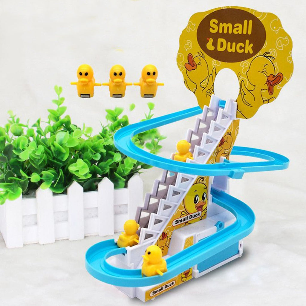 Electric Duck Climbing Track Toy | Stair Climbing Musical Duck Set with Flashing Lights & Slide | Fun Roller Coaster Race Track Toy for Toddlers & Kids