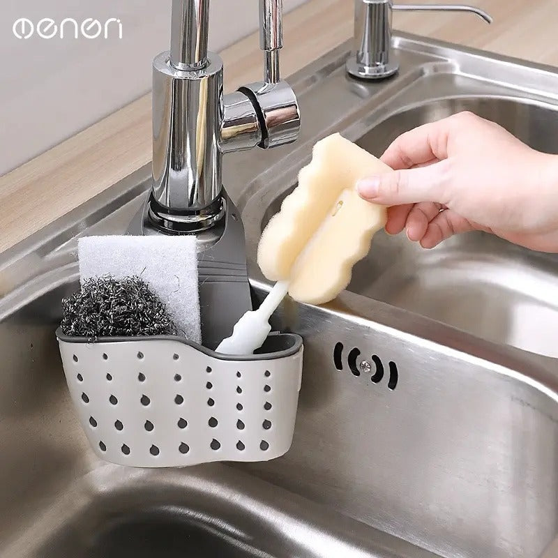 Sink Basket Drain Rack | Hanging Sink Caddy & Sponge Holder | Corner Storage Organizer for Soap, Dishcloth & Kitchen Cleaning Accessories