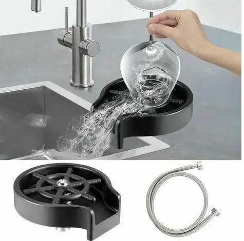 Automatic Cup & Glass Washer for Sink | Kitchen Faucet Glass Rinser Attachment | Quick Rinse Drinkware Cleaning Tool for Bottles, Cups & Glasses | Countertop Sink Accessory for Home & Bar