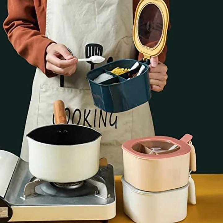 4 in 1 Partition Kitchen Seasoning Box | Multipurpose Masala Box Set with 4 Compartments | Airtight Spice Jar Container with Spoons & Lid for Salt, Achar, Dry Fruits & Kitchen Storage