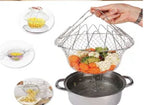 Stainless Steel Foldable Chef Frying Basket | Multipurpose Cooking Basket for Deep Frying, Boiling, Draining & Steaming | 12-in-1 Kitchen Mesh Basket Tool