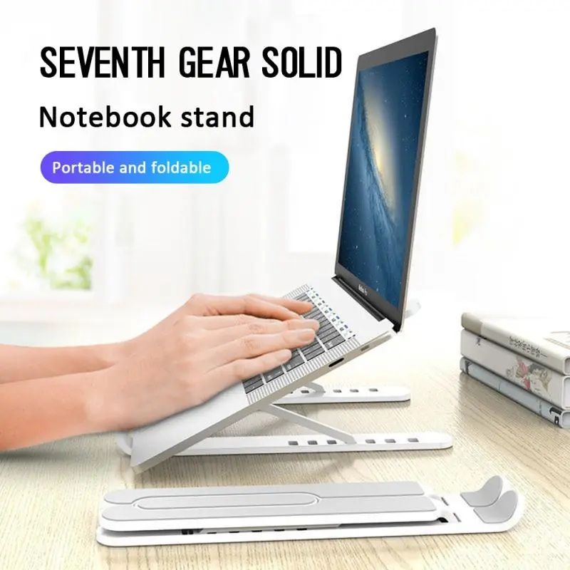 Aluminium Adjustable Laptop Stand with Detachable Fan | 7-Gear Height Laptop Riser | Foldable Portable Notebook Holder with Anti-Slip Grip & Ventilated Metal Body