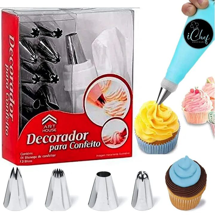 15 Pieces Cake Decorating Set with Piping Bag & Stainless Steel Nozzles | Icing & Frosting Tips Set | Reusable Pastry Tools for Cupcakes, Cookies & DIY Cake Decoration