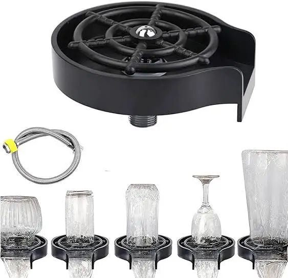 Automatic Cup & Glass Washer for Sink | Kitchen Faucet Glass Rinser Attachment | Quick Rinse Drinkware Cleaning Tool for Bottles, Cups & Glasses | Countertop Sink Accessory for Home & Bar