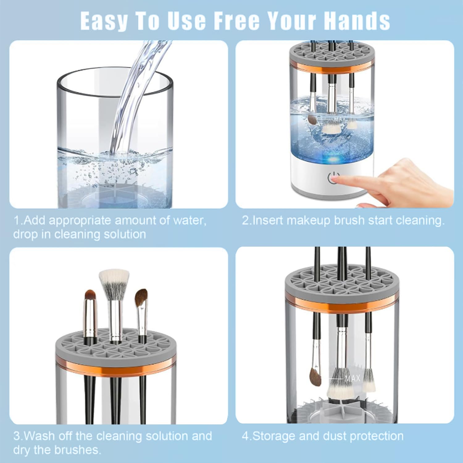 Electric Makeup Brush Cleaner – Automatic Cosmetic Brush Washing &amp; Drying Machine | Portable USB Beauty Brush Cleaner for All Brush Sizes