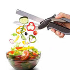 2-in-1 Clever Cutter Kitchen Tool | Multi-Function Scissor Style Cutter & Food Chopper | Stainless Steel Knife and Cutting Board Design for Vegetables, Meat & Salad Prep