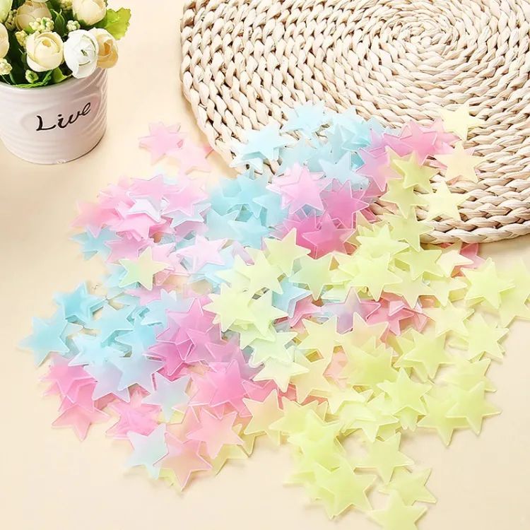 Pack of 100 Glow in the Dark 3D Stars | Luminous Fluorescent Wall Stickers for Kids Room, Bedroom Ceiling & Nursery Decoration