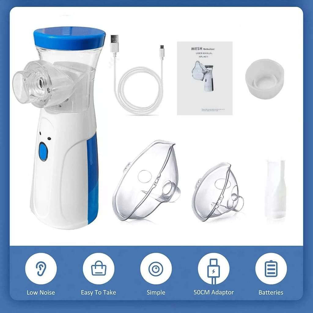 Portable Mesh Nebulizer Machine with Mask for Kids and Adults | Handheld Ultrasonic Inhaler Nebulizer | Compact Silent Home & Travel Nebulizer Device | USB Rechargeable Mini Nebulizer for Easy Breathing