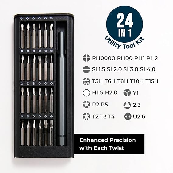 24-in-1 Precision Screwdriver Set | Magnetic Mini Screwdriver Bit Kit for Electronics, Mobile & Computer Repair | Multi-Functional Repair Tool Kit with Case