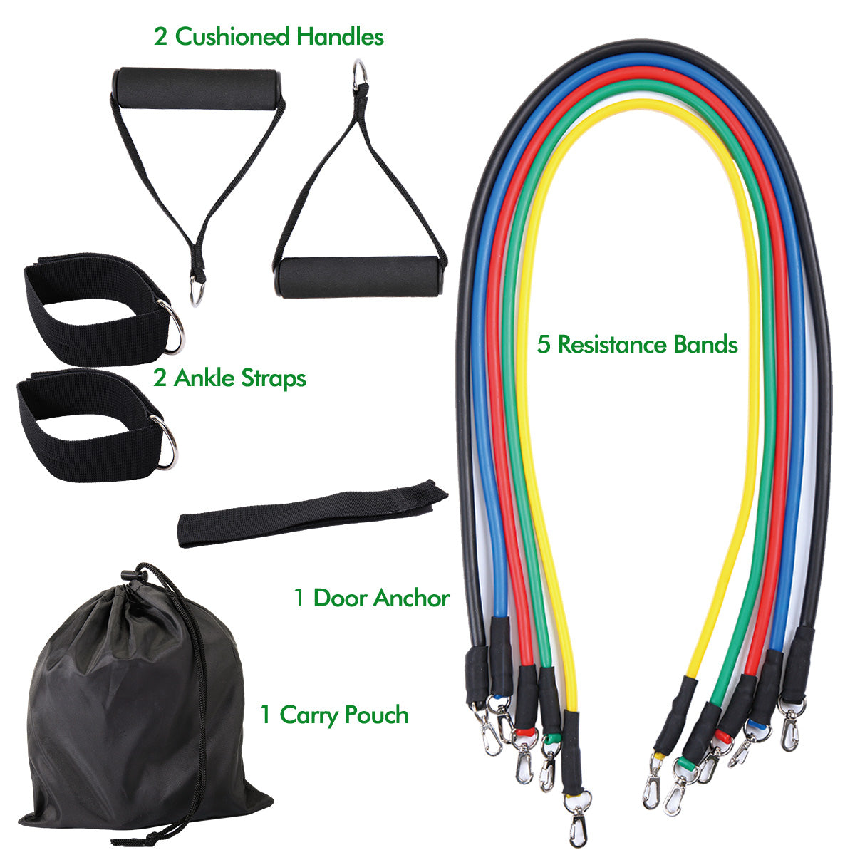 11 PCS Resistance Band Set – Power Exercise Fitness Bands with Elastic Tubes, Handles, Door Anchor & Ankle Straps | Home Gym Workout & Stretch Bands for Men and Women