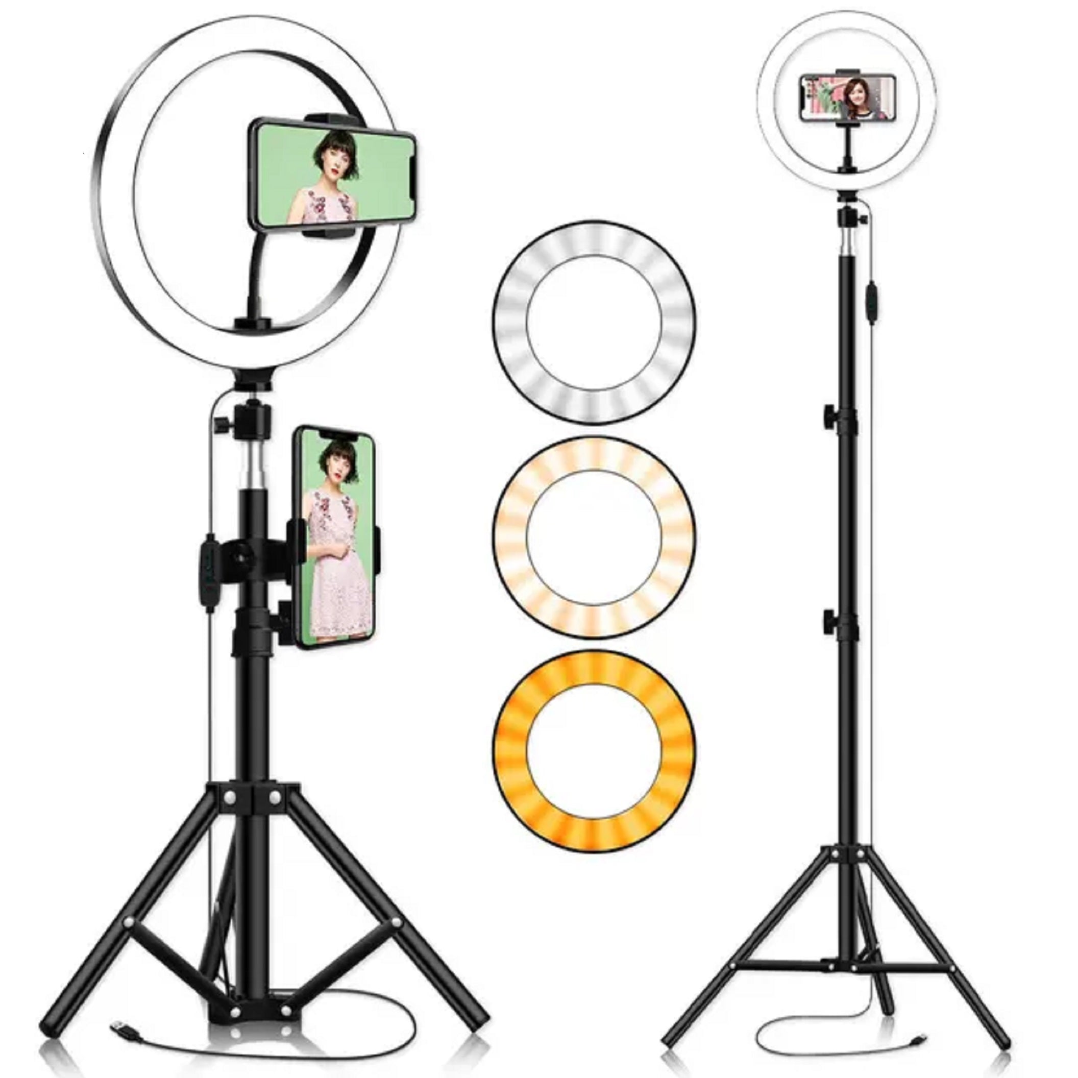 26cm Dimmable LED Ring Light with Mobile Holder | RGB Selfie Ring Light for Makeup, Live Streaming, YouTube & Photography (No Stand Included)
