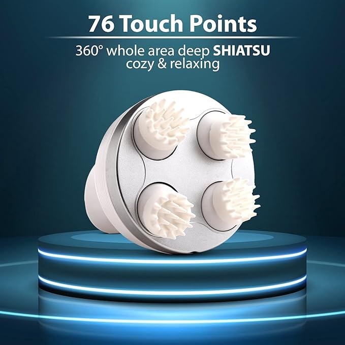 Rechargeable Electric Scalp Massager with 4 Heads – USB Handheld Head Massager for Stress Relief, Hair Care & Relaxation | Portable Multi-Mode Massage Brush for Home Use