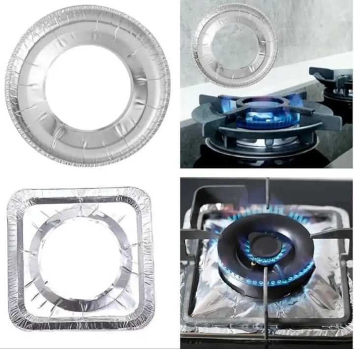 10 Pcs Aluminum Foil Stove Burner Covers – Gas Stove Protectors & Heat-Resistant Foil Burner Liners for Clean Stove Tops | Disposable Drip Pans for Kitchen Cleaning