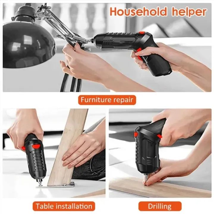 Portable Cordless Electric Screwdriver 47-in-1 Set – Rechargeable USB Power Screwdriver with LED Light | Rotating Straight & Gun Type Design for Home, Office & DIY Repairs