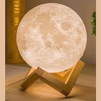 16-Color LED Moon Lamp 12cm – USB Rechargeable 3D Moon Night Light with Stand & Remote | Touch Sensor Bedside Lamp for Bedroom & Home Décor