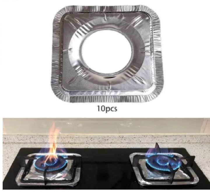 10 Pcs Aluminum Foil Stove Burner Covers – Gas Stove Protectors & Heat-Resistant Foil Burner Liners for Clean Stove Tops | Disposable Drip Pans for Kitchen Cleaning