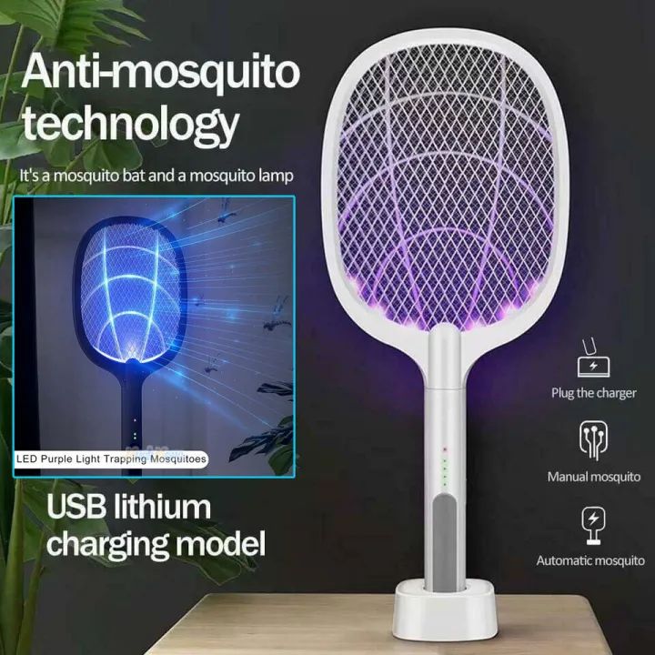 Rechargeable Electric Mosquito Swatter Racket | 2-in-1 Electronic Insect Killer & Fly Zapper | Handheld Bug Zapper with USB Charging | Safe Mosquito Bat for Home, Indoor & Outdoor Use