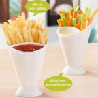 French Fries & Snack Holder with Dipping Cup | Reusable Fries Cone Cup with Sauce Container | Portable Snack Serving Cup for Parties, Kitchen & Table Use