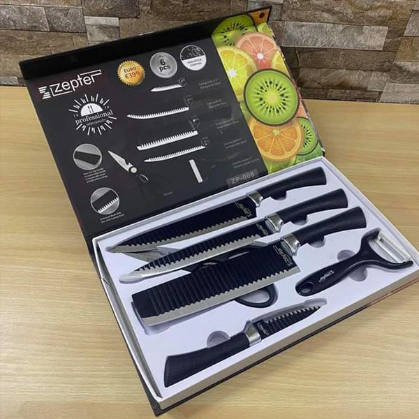 6-Piece Kitchen Knife Set with Peeler & Scissors | Professional Stainless Steel Chef Knives with Non-Stick Coating | Multi-Purpose Cooking Knife Set for Slicing, Chopping & Food Prep