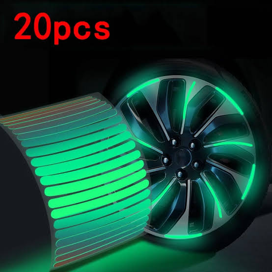20PCS Car Wheel Rim Reflective Stickers | Luminous Tire Rim Strips for Night Safety | Auto Reflective Decals & Car Rim Protector Tape for Tyres and Motorcycles