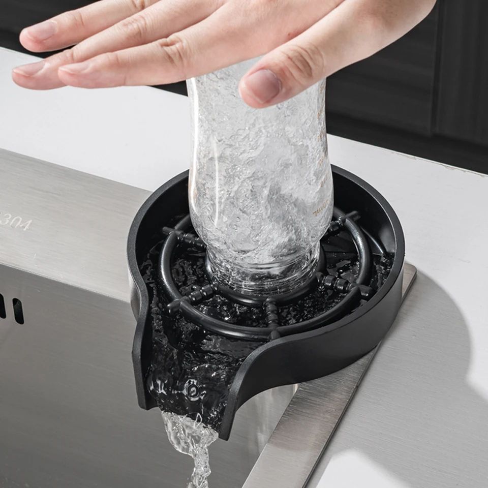 Automatic Cup & Glass Washer for Sink | Kitchen Faucet Glass Rinser Attachment | Quick Rinse Drinkware Cleaning Tool for Bottles, Cups & Glasses | Countertop Sink Accessory for Home & Bar