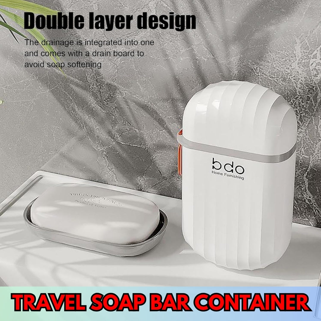 Portable Soap Holder with Lid | Travel Soap Dish Box with Drain Tray | Leakproof Plastic Soap Case for Bathroom, Shower, Gym & Outdoor Use
