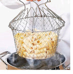 Stainless Steel Foldable Chef Frying Basket | Multipurpose Cooking Basket for Deep Frying, Boiling, Draining & Steaming | 12-in-1 Kitchen Mesh Basket Tool