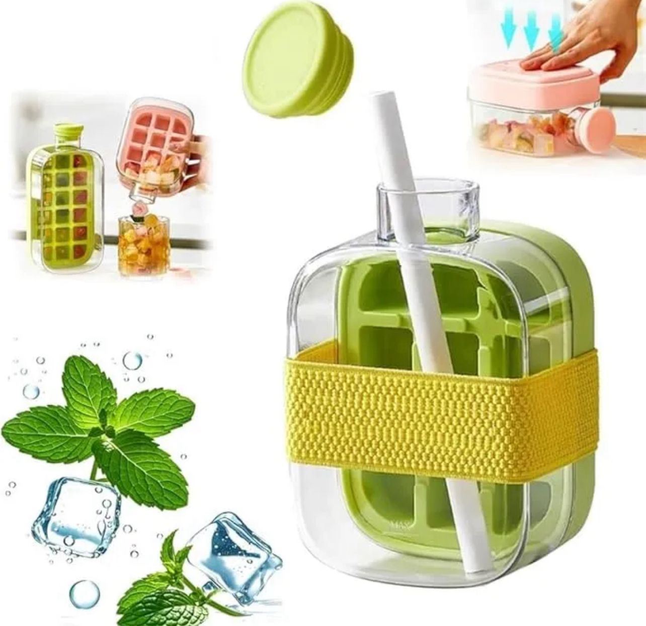 Crush Ice Cup Water Bottle 500ml – Reusable Press Ice Cube Maker Bottle for Cooling Drinks | Portable Hydration Bottle with Built-In Ice Tray