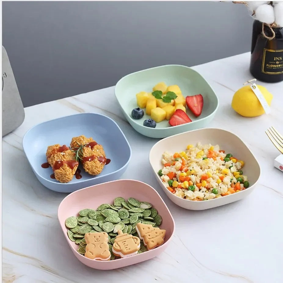 Square Plastic Plate Set (10 Pcs) with Stand | Reusable Lightweight Snack & Breakfast Plates | Multi-Color Unbreakable Kitchen Tableware for Home, Picnic & Parties