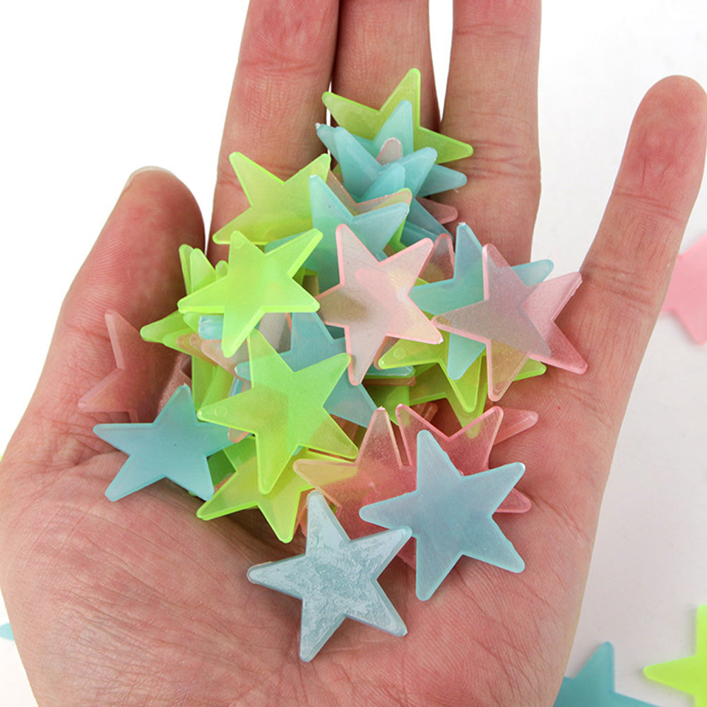 Pack of 100 Glow in the Dark 3D Stars | Luminous Fluorescent Wall Stickers for Kids Room, Bedroom Ceiling & Nursery Decoration