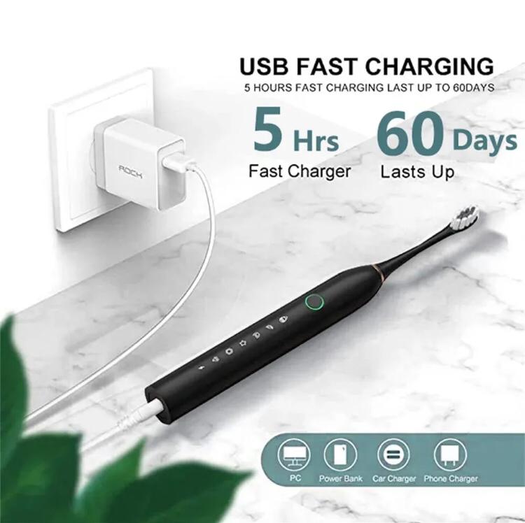 6 Modes Sonic Electric Toothbrush for Adults & Kids | Rechargeable Electric Toothbrush with Smart Timer | IPX7 Waterproof Whitening Toothbrush with Brush Holder & 4 Brush Heads