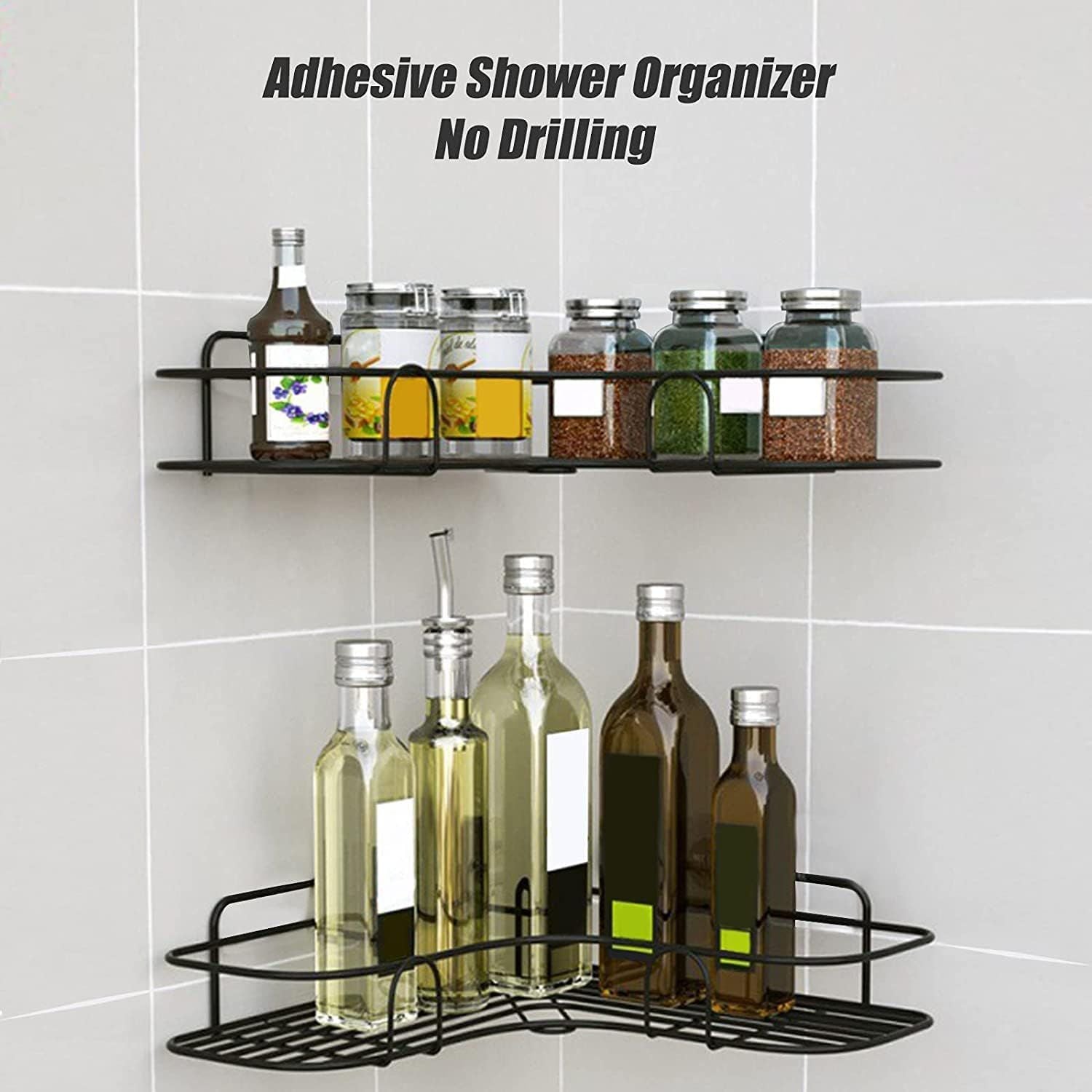 Bathroom & Kitchen Wall-Mounted Corner Shelf | Heavy-Duty Iron Shower Storage Rack | Multipurpose Wall Hanging Organizer for Shampoo, Spices & Accessories | Space-Saving Waterproof Corner Shelf