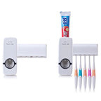 Automatic Toothpaste Dispenser with Wall Mounted 5-Brush Holder Set | Hands-Free Toothpaste Pump & Family Toothbrush Organizer for Bathroom Storage