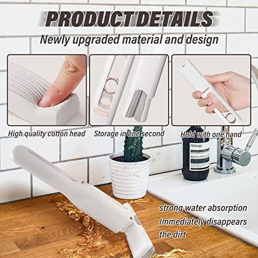 Mini Portable Cleaning Mop | Hand-Free Squeeze Sponge Mop with Absorbent Head | Compact Wet & Dry Mop for Kitchen, Bathroom, Table, Car & Glass | Multi-Purpose Household Cleaning Tool