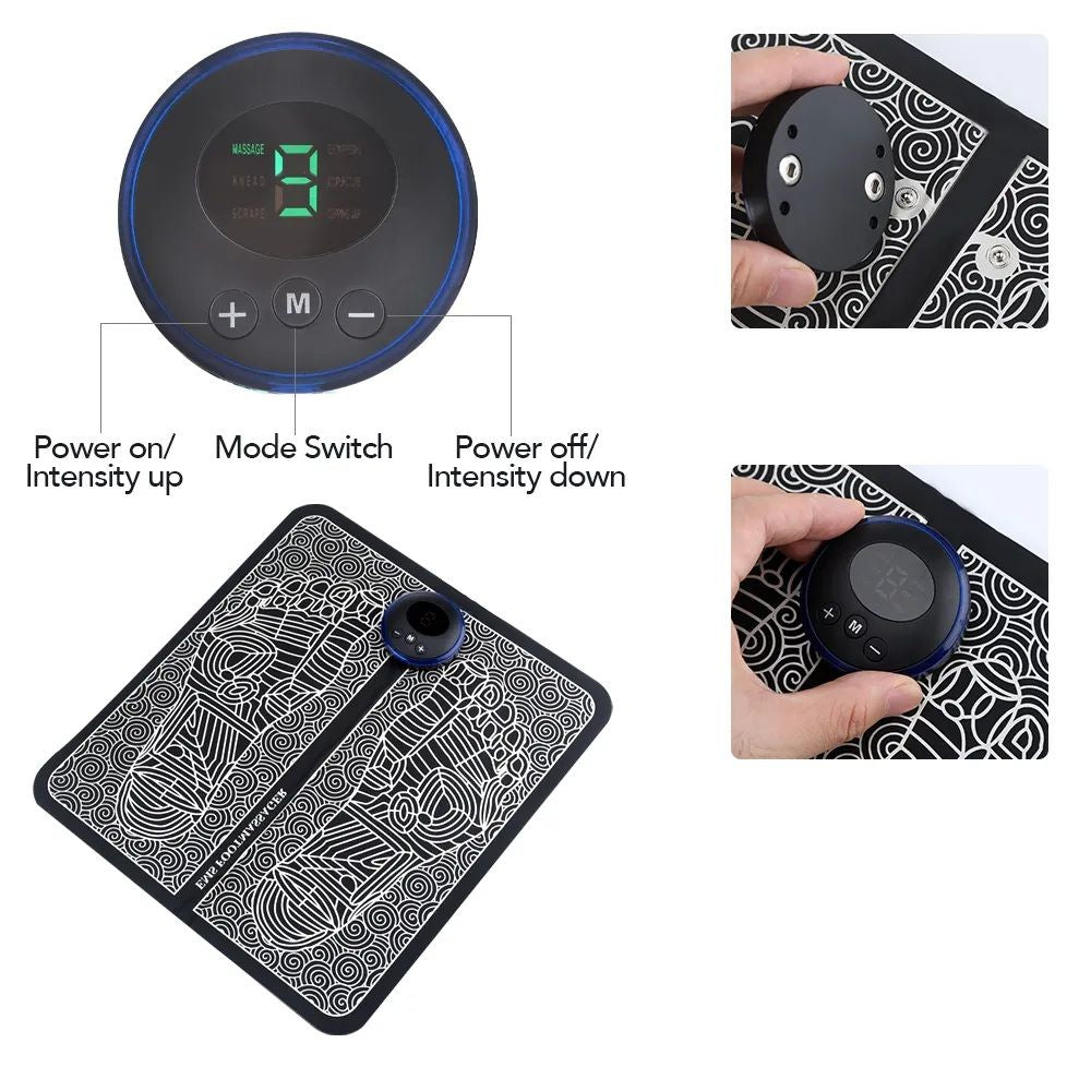 EMS Foot Massager Mat – Electric Foot Stimulation Pad with Multiple Modes | Rechargeable, Portable Foot Relaxation Mat for Home & Office Use