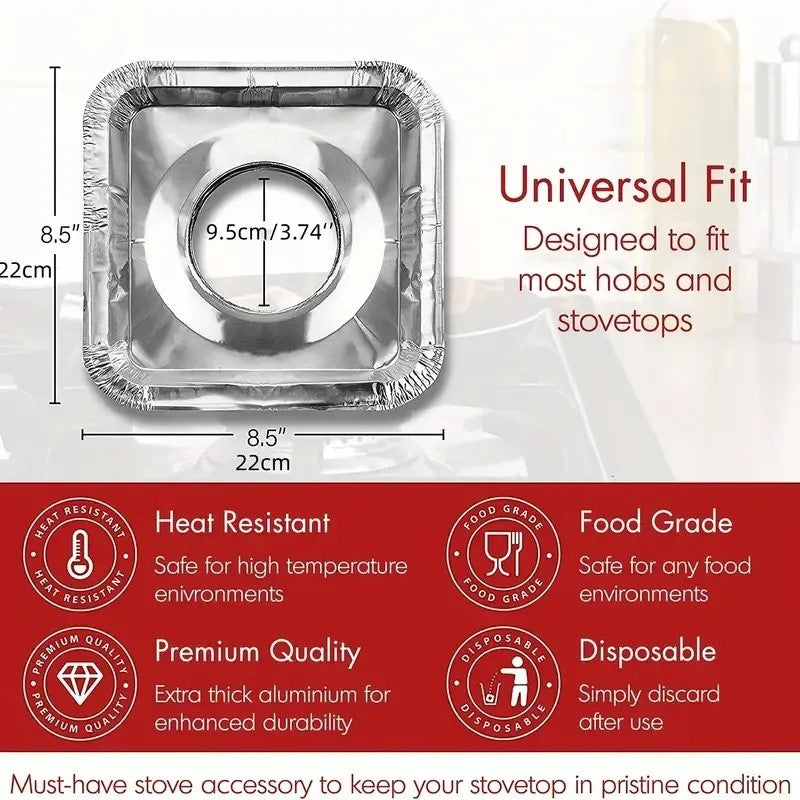10 Pcs Aluminum Foil Stove Burner Covers – Gas Stove Protectors & Heat-Resistant Foil Burner Liners for Clean Stove Tops | Disposable Drip Pans for Kitchen Cleaning