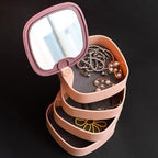 4-Layer 360° Rotating Jewelry Organizer Box with Mirror | Multi-Layer Portable Jewelry Storage Case for Rings, Earrings, Bracelets & Necklaces – Travel Vanity Box